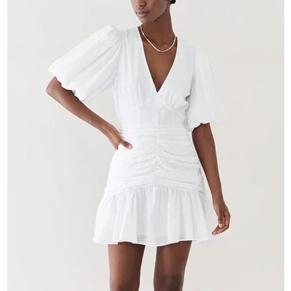 MinkPink Mini White Rouched Dress Small - Picture 2 of 7